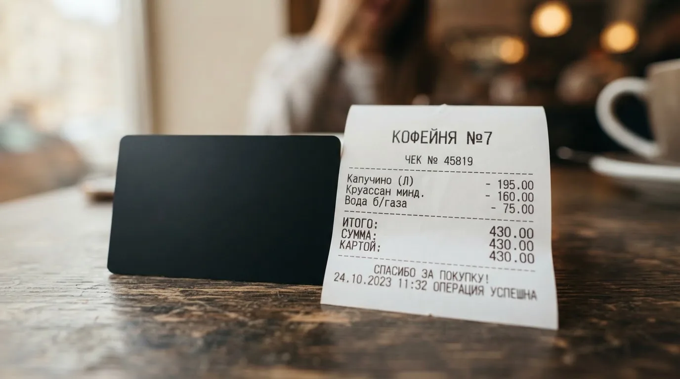 Чек и карта на столике в кафе