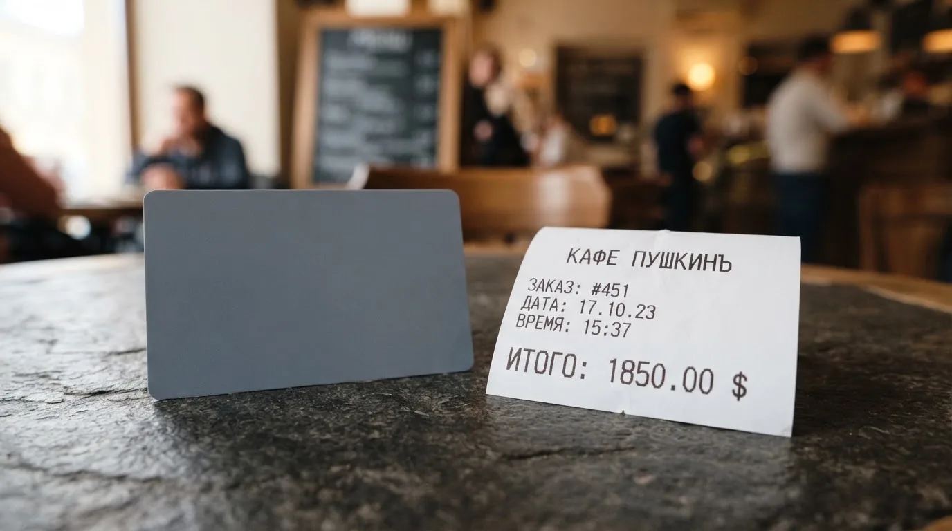 Чек и карта на столике в кафе
