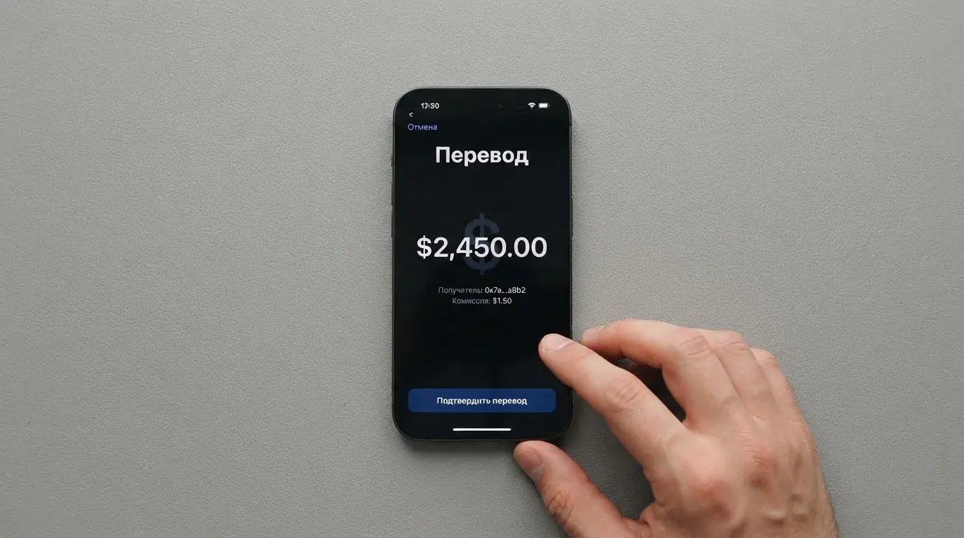 Телефон с экраном перевода стейблкоина