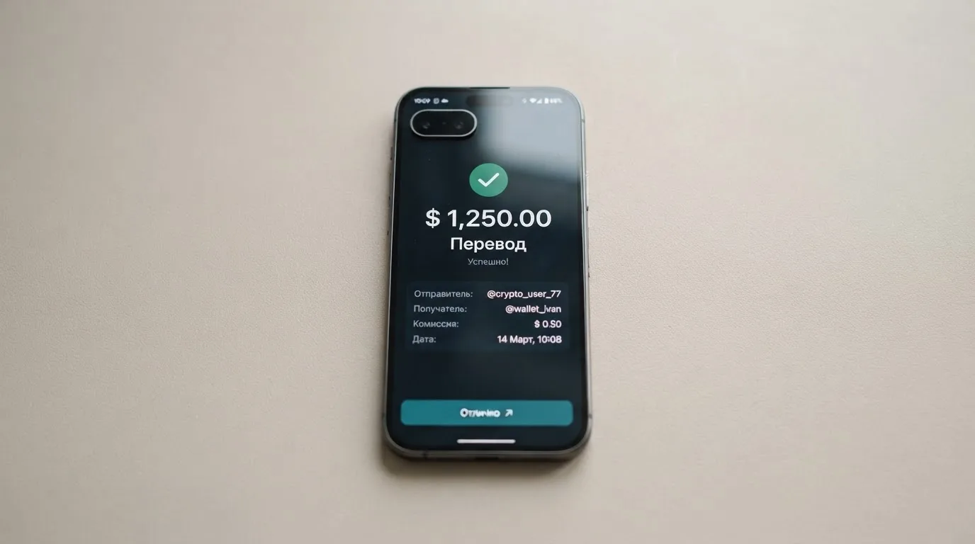 Телефон с экраном перевода стейблкоина
