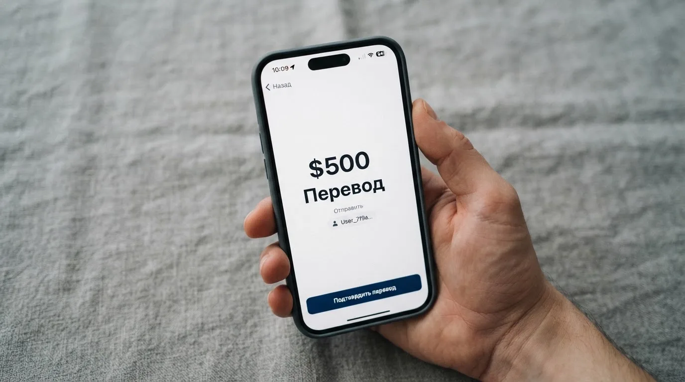 Телефон с экраном перевода стейблкоина