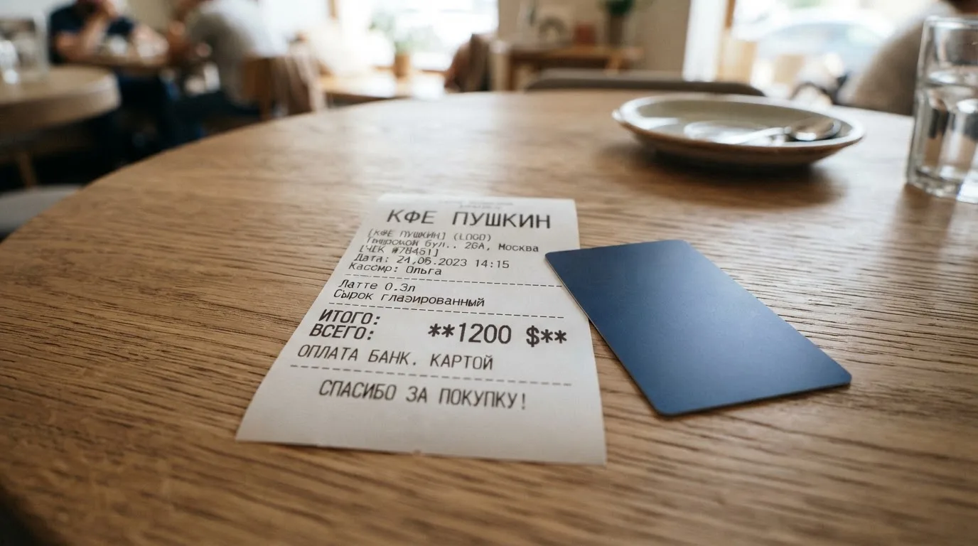 Чек и карта на столике в кафе